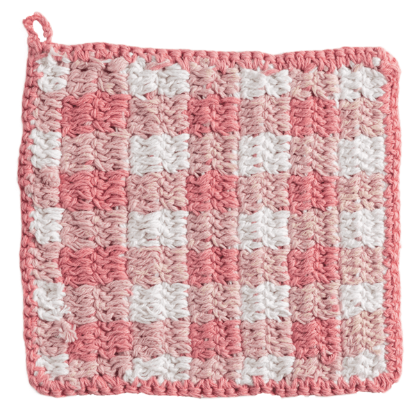 MUD PIE PINK CHECK CROCHET POT HOLDER