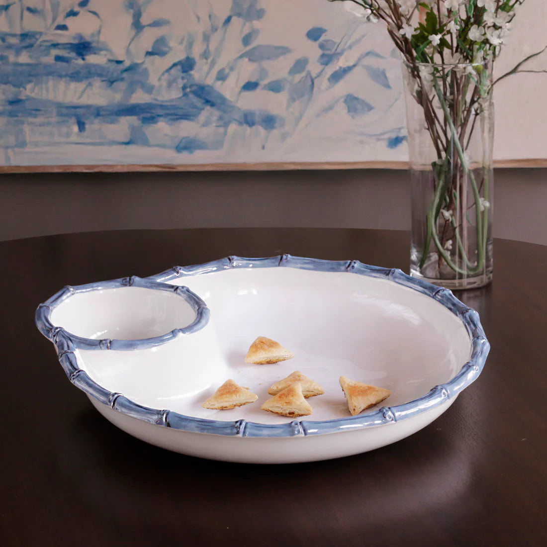 Beatriz Ball VIDA Bamboo Large Chip & Dip Bowl (White and Blue)