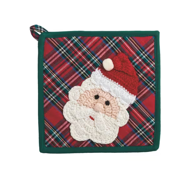 MUD PIE SANTA TARTAN CROCHET TRIVET