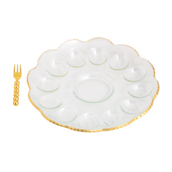MUD PIE GOLD GLASS DEVILED EGG TRAY
