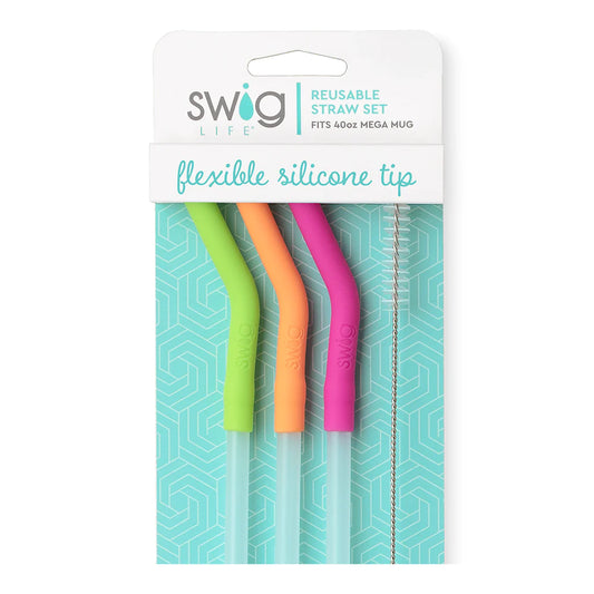Swig Neon Lime/Orange/Berry Reusable Straw Set (Mega Mugs)