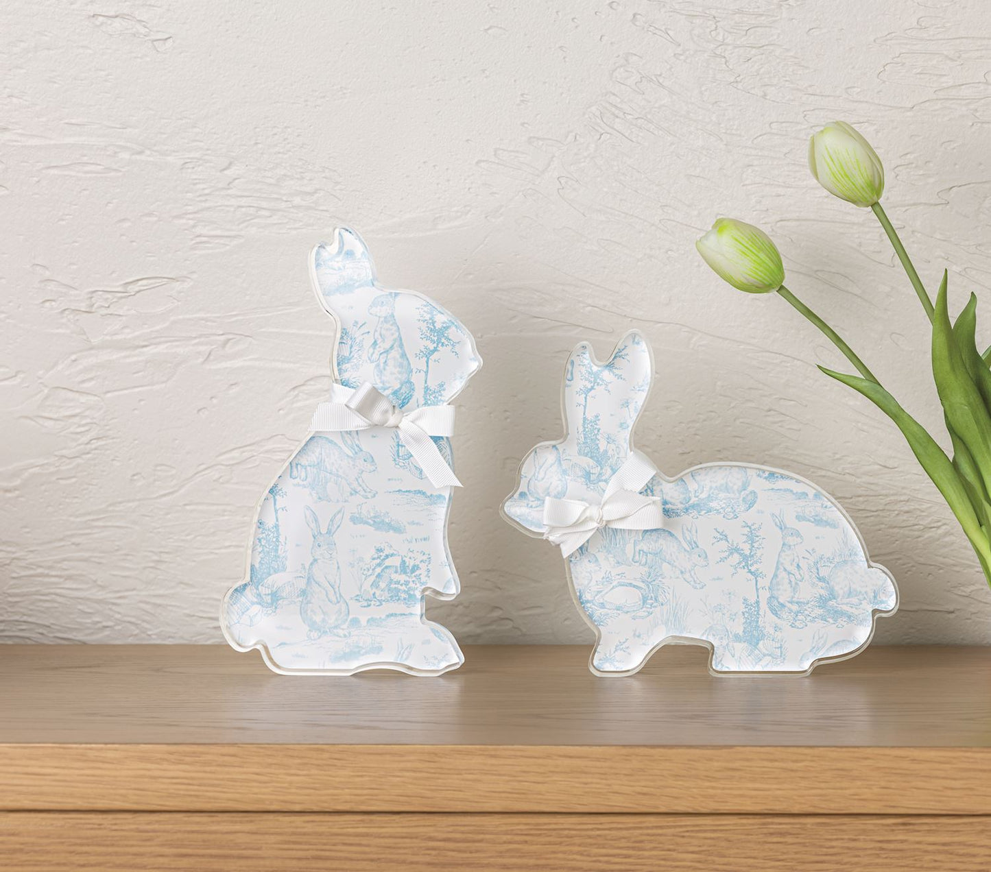 MUD PIE TOILE ACRYLIC BUNNY SITTERS