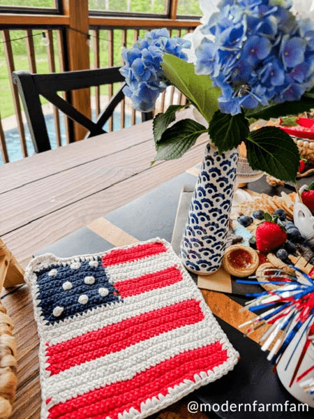MUD PIE AMERICANA FLAG CROCHET POT HOLDER