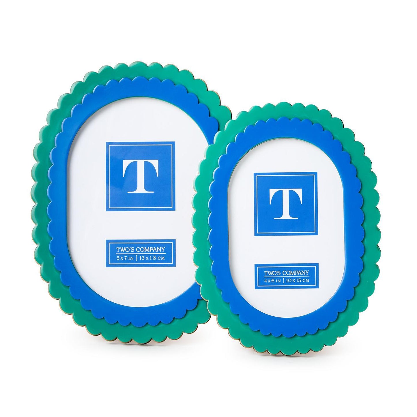 TWO'S COMPANY DOUBLE SCALLOPED EDGE BLUE/GREEN PHOTO FRAME-4x6