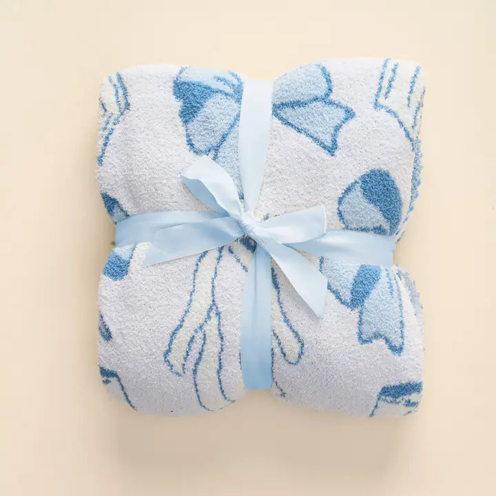The Darling Effect Cozy Dreams Luxe Blanket-Blushing Bows Blue