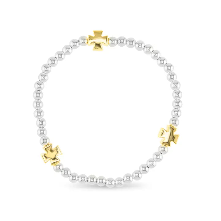 Amanda Blu Stackable Beaded Bracelets with Gold Crosses-Silver