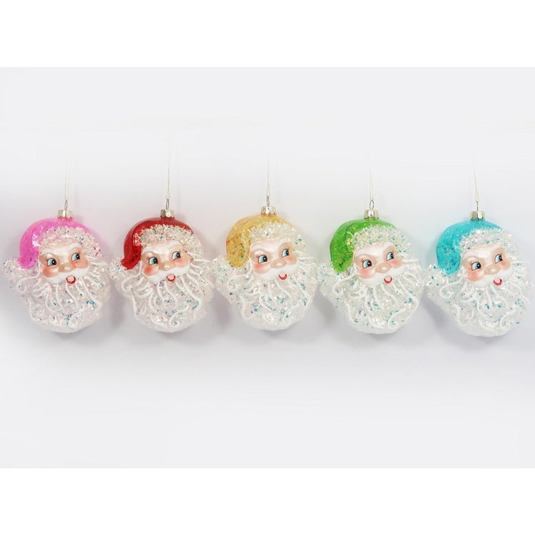 One Hundred 80 Degrees Iridescent Santa Head Orn