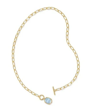 KENDRA SCOTT DAPHNE LINK AND CHAIN NECKLACE GOLD LIGHT BLUE MOTHER OF PEARL