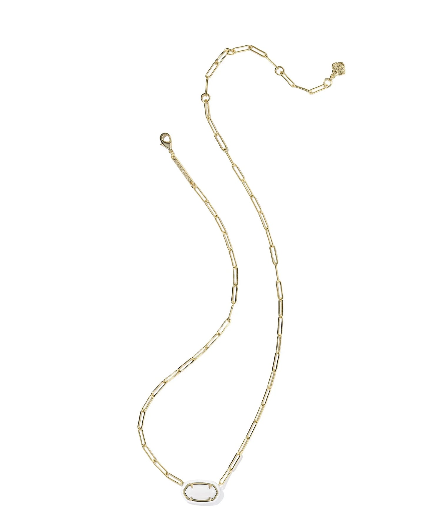 KENDRA SCOTT ELISA ENAMEL FRAME PAPERCLIP NECKLACE GOLD WHITE MOTHER OF PEARL