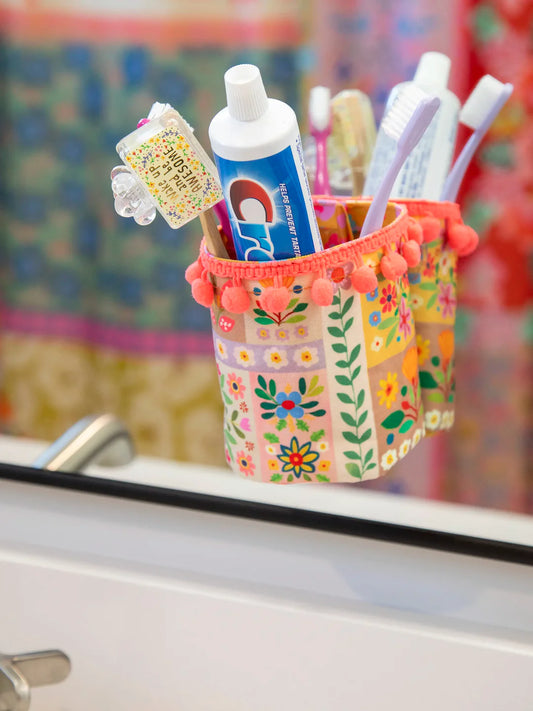 Natural Life Suction Mounted Toothbrush Holder-Pink Folk Flower