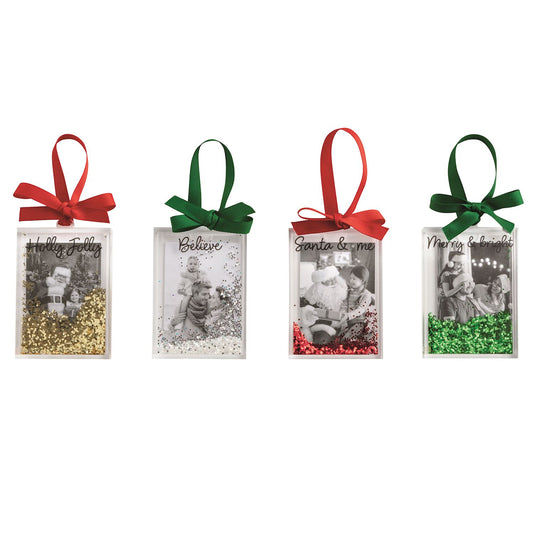 Mud Pie  Christmas Glitter Photo Ornaments