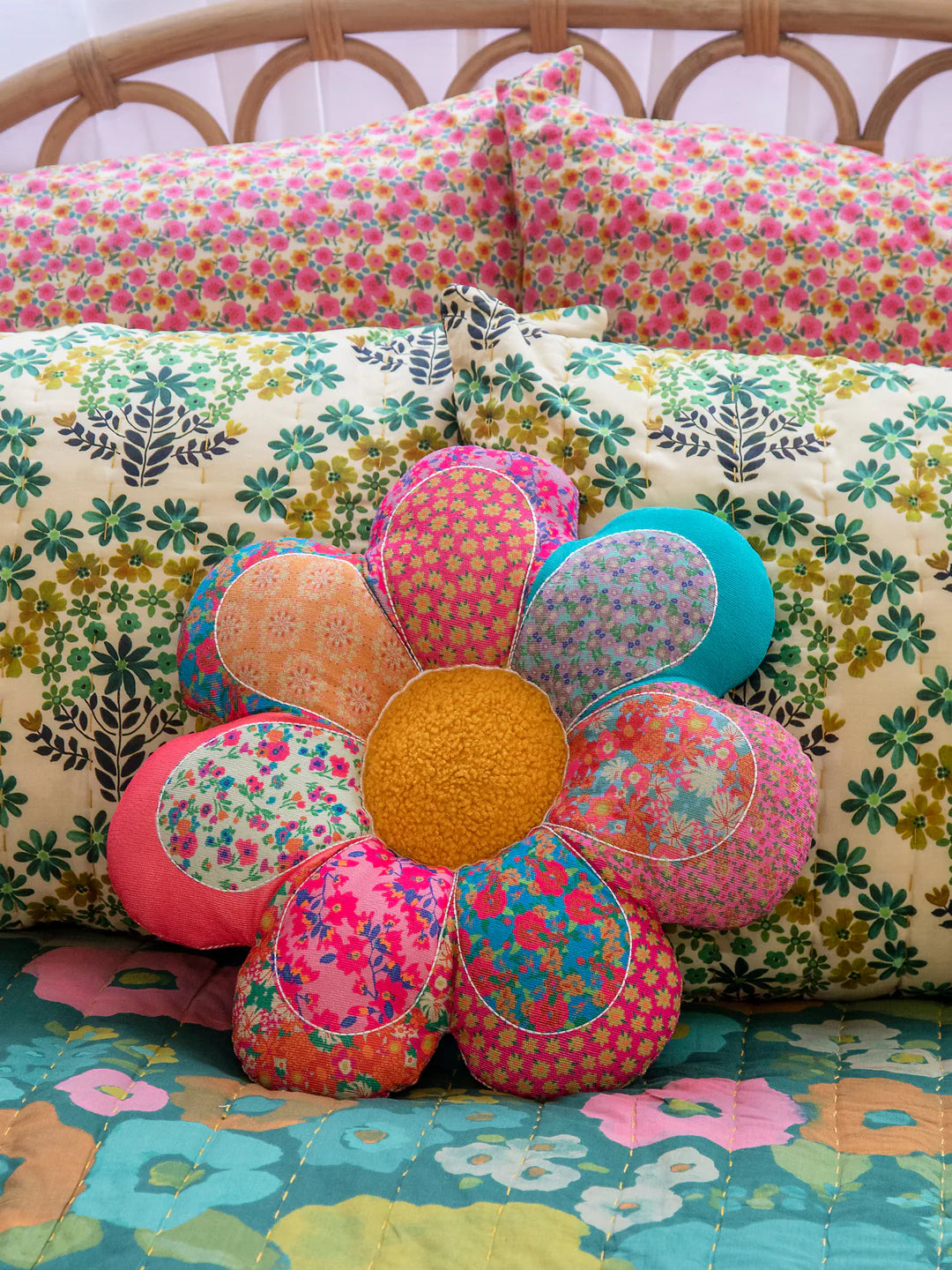 Natural Life Whimsy Patchwork Pillow-Flower