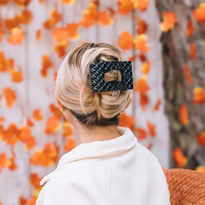 Teleties Flat Rectangle Hair Clip | Large | Jet Black Quilted