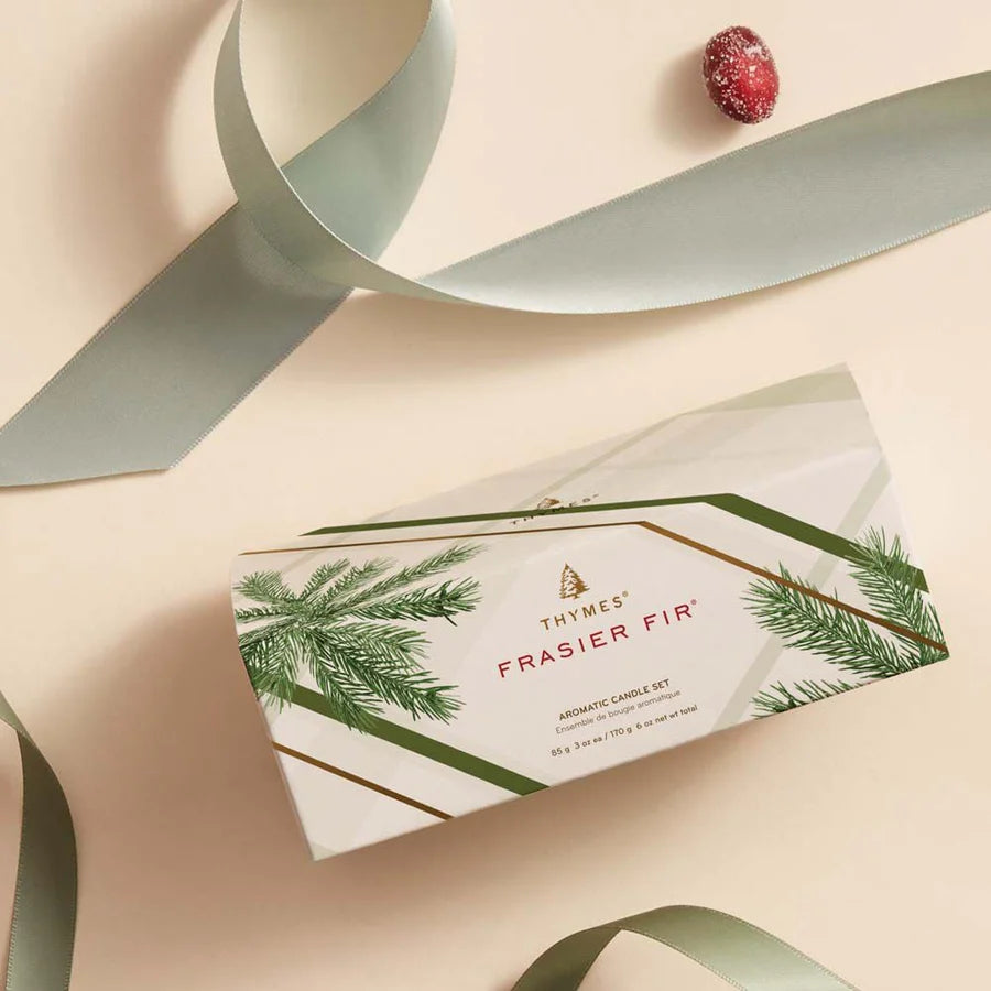Thymes Frasier Fir Frosted Plaid Candle Set