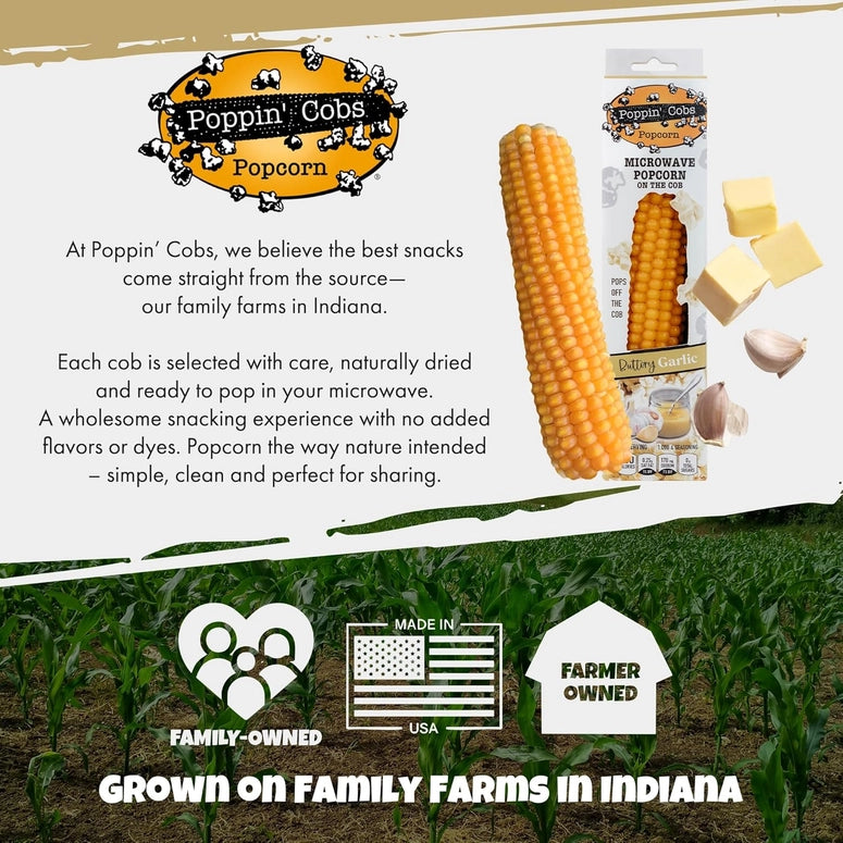 Poppin' Cobs Popcorn On the Cob with Buttery Garlic Seasoning