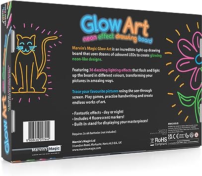 Marvin's Magic - Glow Art Unique Craft Kit | Light Up Kids Art Set | Includes Neon Effect Drawing Board with A Built-in Stand and 4 Fluorescent Magic Pens