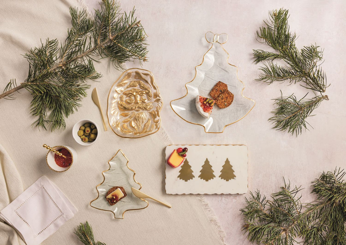 MUD PIE SANTA GOLD CHRISTMAS CHEESE PLATE SET