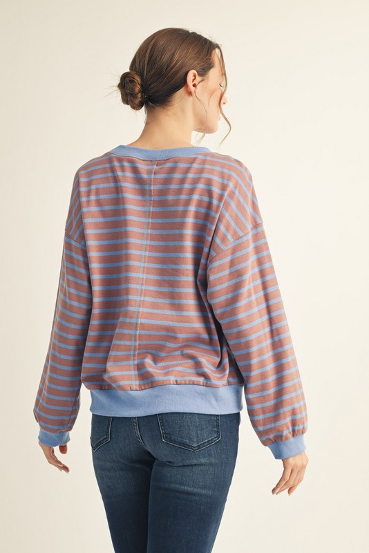 Jodifl V-notched Neck Stripe Top