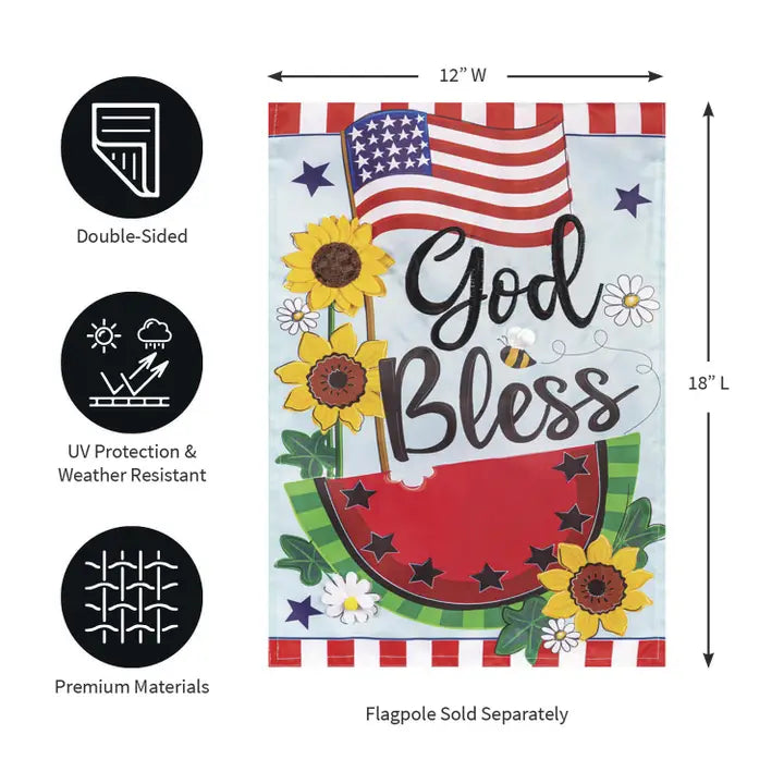 Evergreen Enterprises God Bless Patriotic Applique Garden Flag