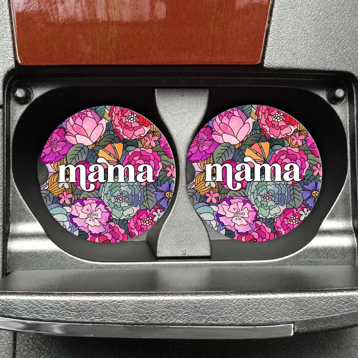 Mugsby Mama Floral Background Car Coasters