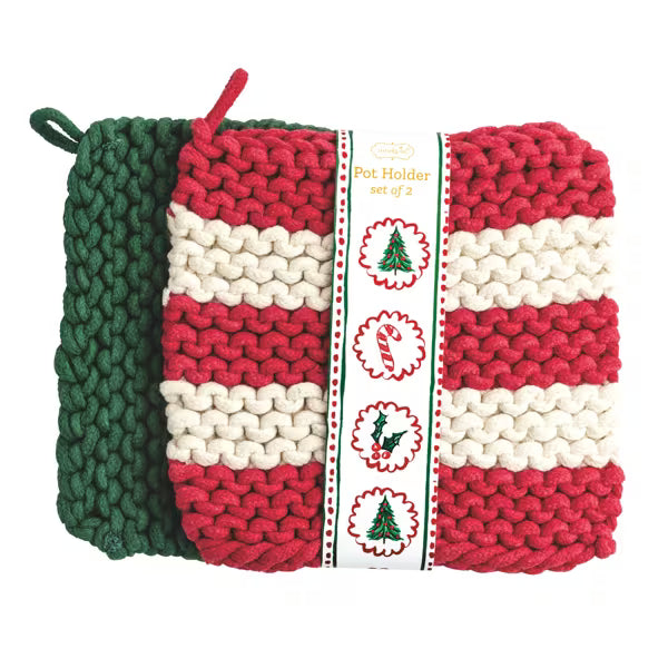 MUD PIE RED STRIPE POT HOLDER SET