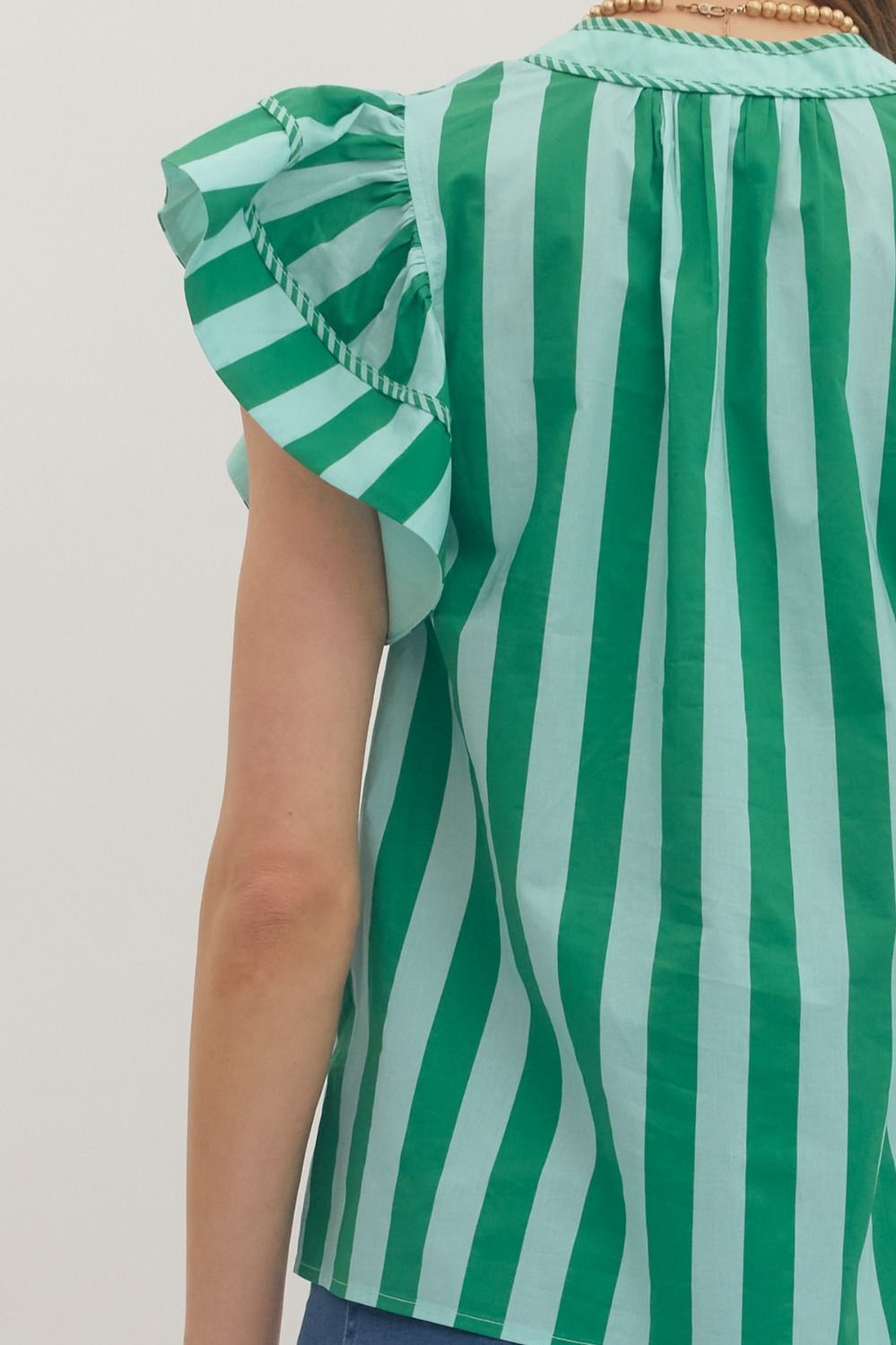 Entro Striped Flutter Sleeve Top
