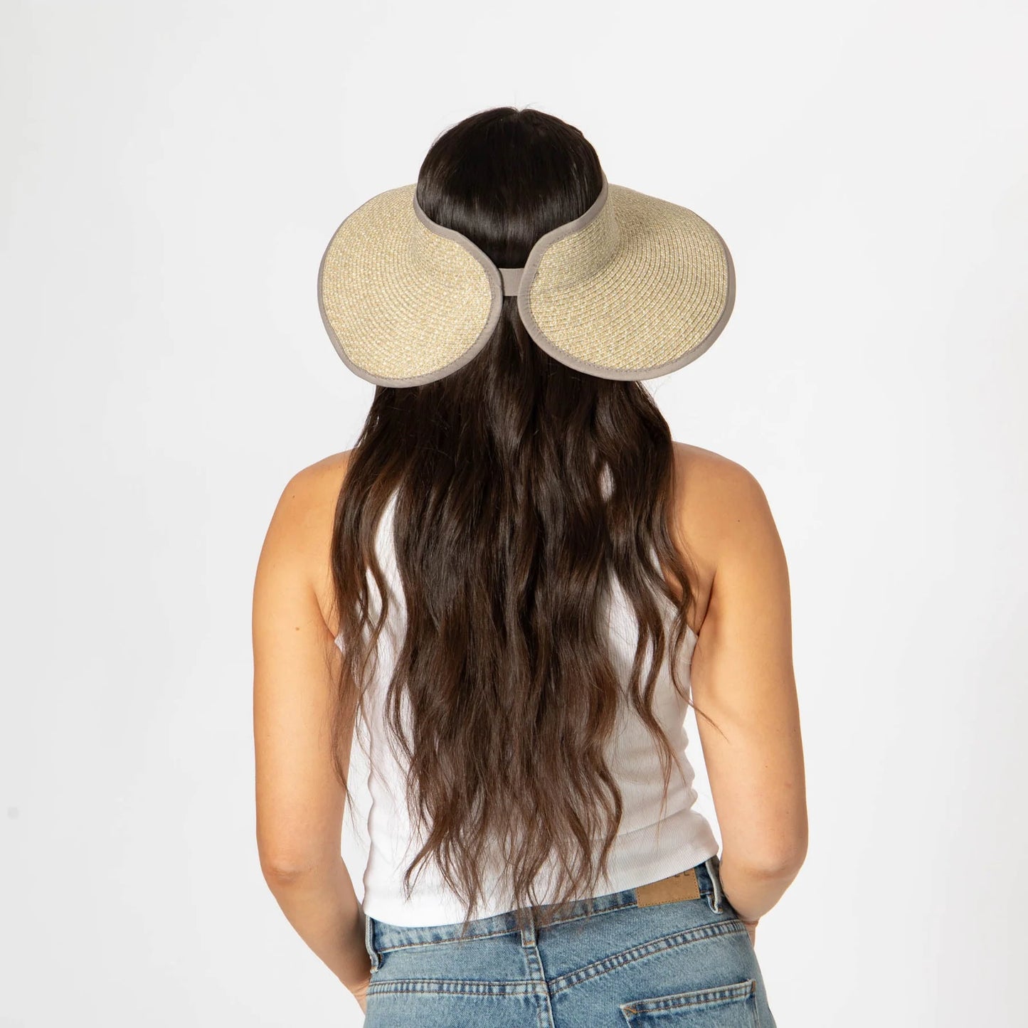 San Diego Hat Company's Signature Women's Ultrabraid Large Brim Visor-Grey/Tan