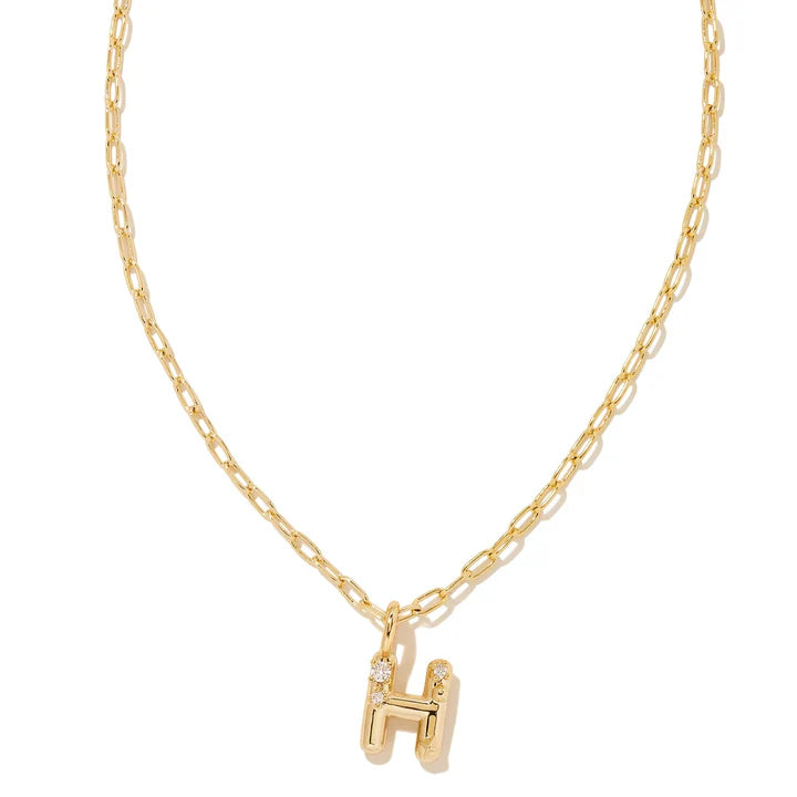 KENDRA SCOTT CRYSTAL LETTER H SHORT PENDANT NECKLACE GOLD WHITE CZ