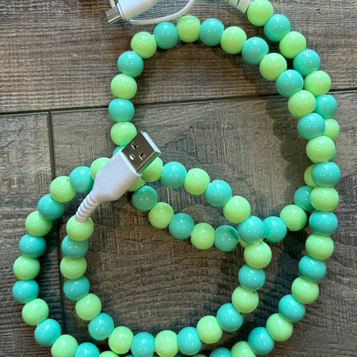 Beaded Phone Charger with Lightning & Usb-C Cable-Greens