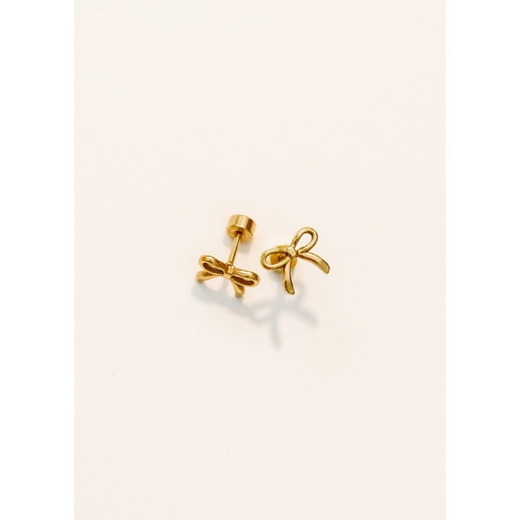 LINNY CO Screwback Stud Earrings - Sadie Bow Gold