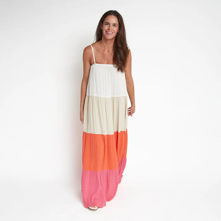 ELSIE & ZOEY Amryn Color Block Tiered Maxi Dress-Raspberry