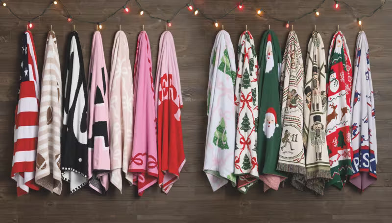 MUD PIE PINK BOW CHRISTMAS TREE CHENILLE BLANKET