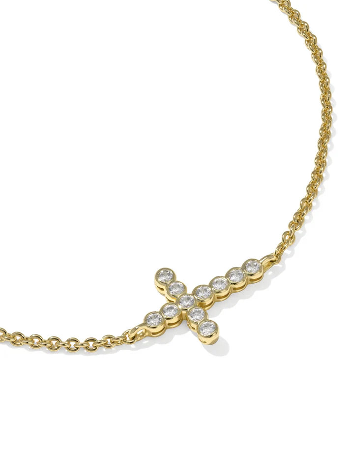 KENDRA SCOTT CROSS CRYSTAL DELICATE CHAIN BRACELET GOLD WHITE CZ