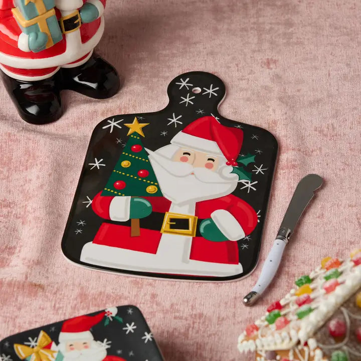 Certified International Christmas Whimsy Santa Cheese Board and Knife Gift