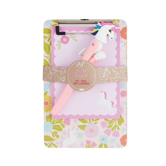 MUD PIE PINK UNICORN PEN AND CLIPBOARD SET