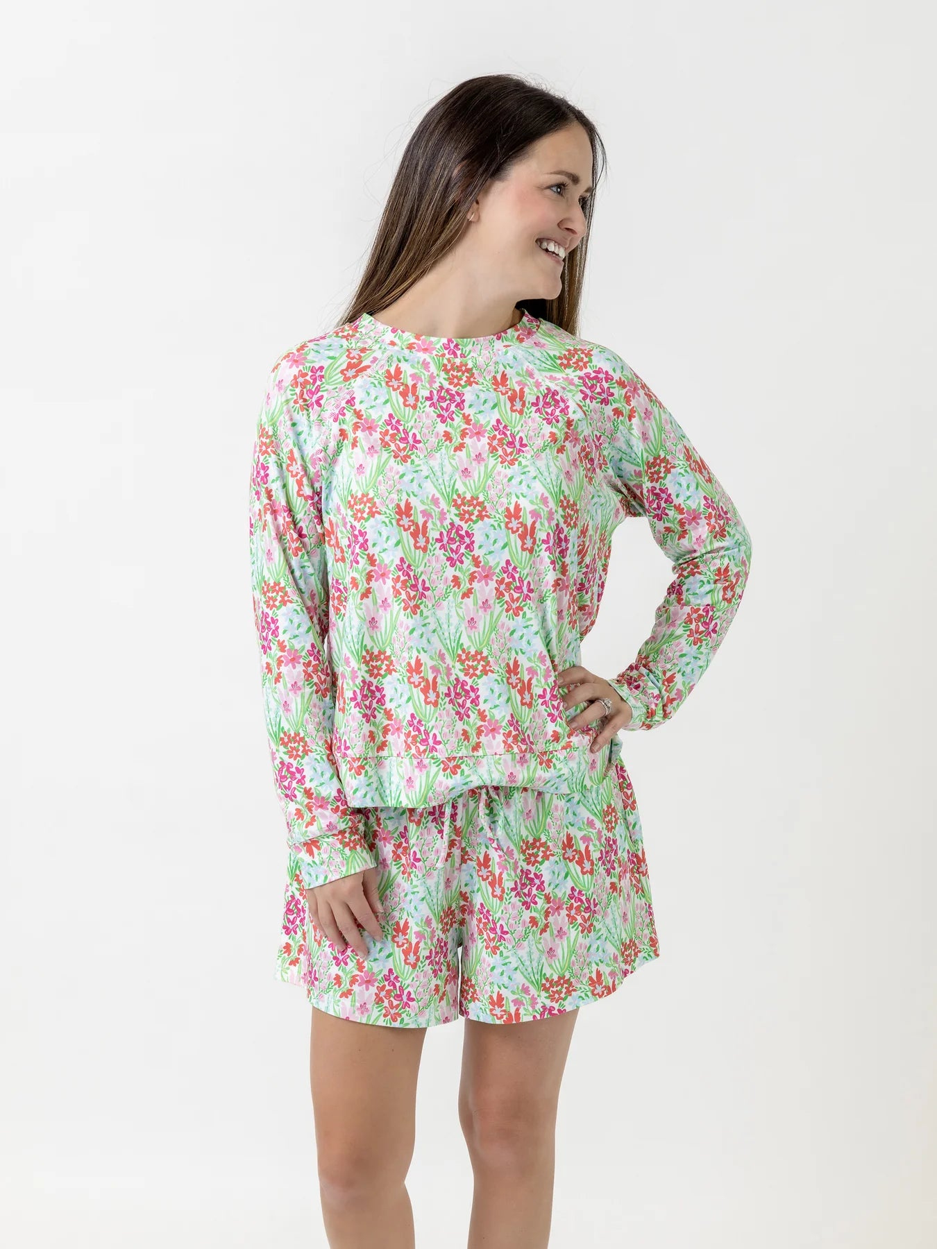 Mary Square Women's Annie Shorts Set | Happy Blooms Pink