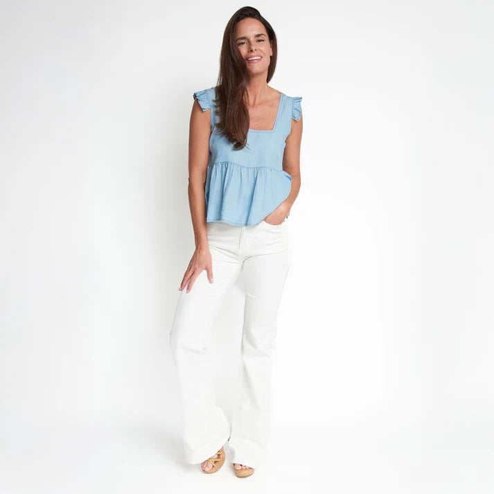ELSIE & ZOEY Delaney Chambray Babydoll Tank Top