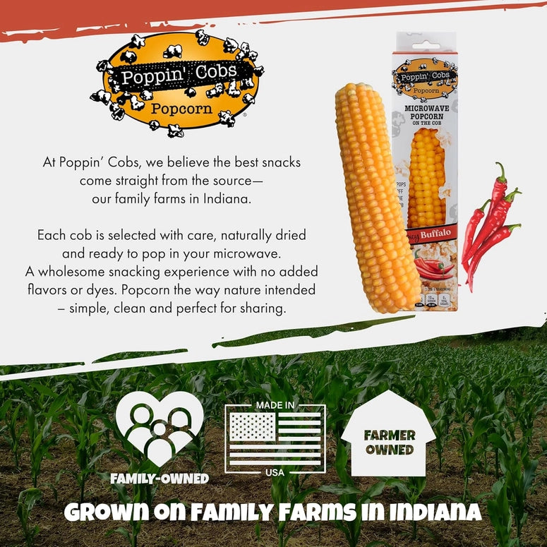 Poppin' Cobs Popcorn On the Cob with Spicy Buffalo Seasoning