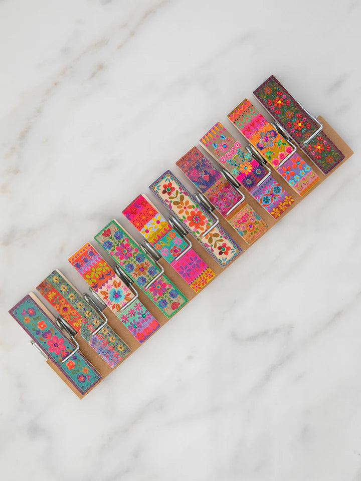 Natural Life Bag Clips, Set of 10 - Folk Borders