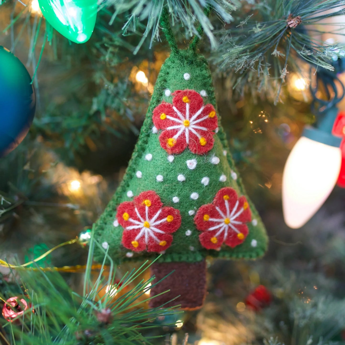 Ornaments 4 Orphans Green Tree Ornament, Embroidered Wool