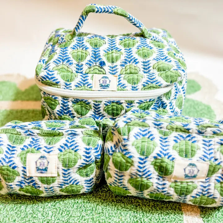 Heart of Grace Green Blooms Set of 3 Cosmetic Bags