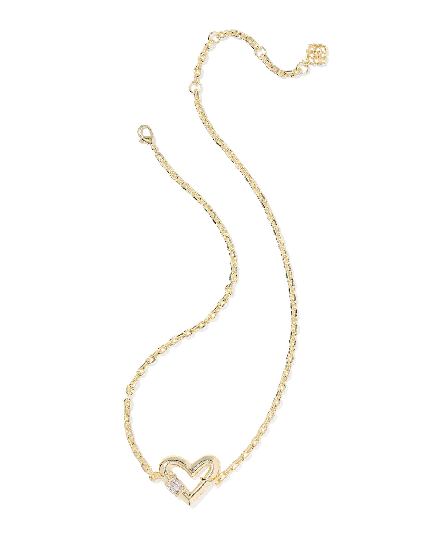 KENDRA SCOTT EMERY HEART SHORT PENDANT NECKLACE GOLD WHITE CZ