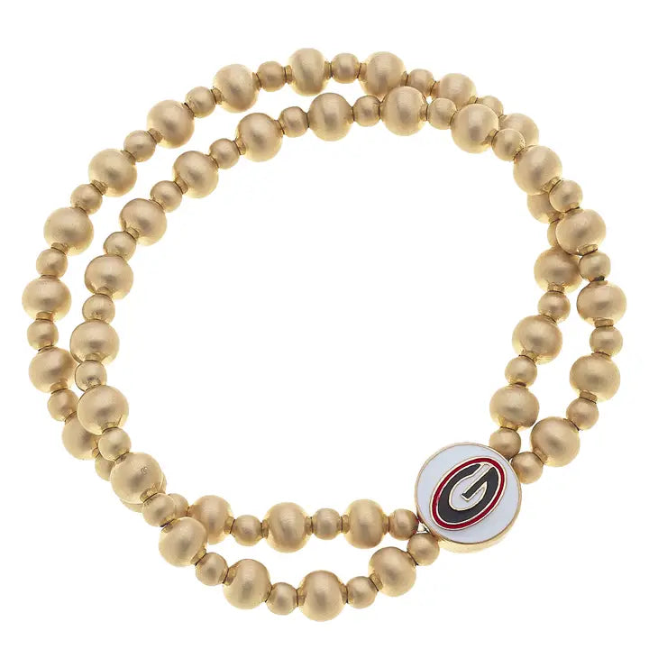 Canvas Style Georgia Bulldogs Stretch Bracelets Set in Satin Gold