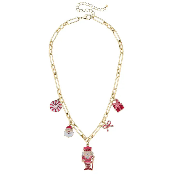 Canvas Style Christmas Cheer Enamel Charm Necklace in Red/Pink/White