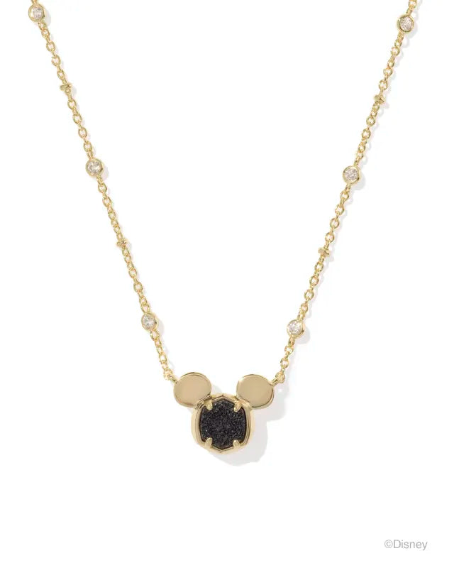 KENDRA SCOTT MICKEY MOUSE PENDANT NECKLACE GOLD BLACK DRUSY