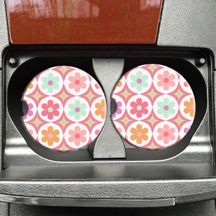 Mugsby Kaleidoscope Retro Car Coasters, Girly Car Coasters, Pretty