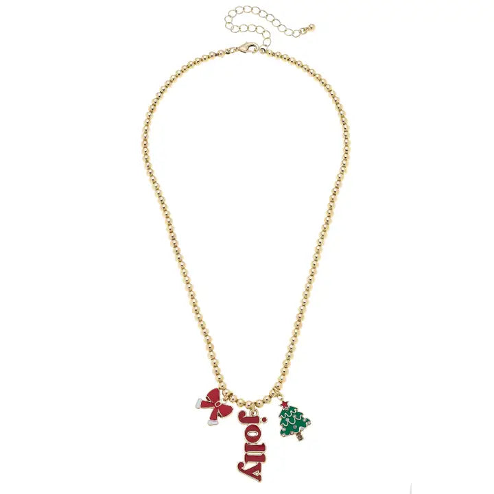 Canvas Style Holly Jolly Ball Bead Necklace in Shiny Gold
