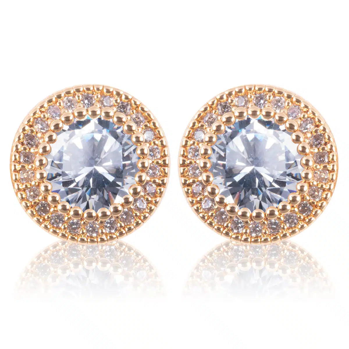 AMANDA BLU ICE BLU ROUND HALO STUD EARRINGS – GOLD