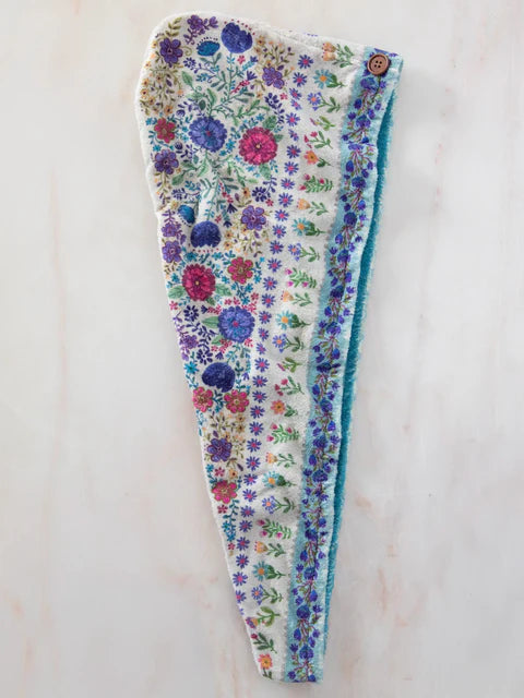 Natural Life Microfiber Hair Towel Wrap-Dusty Blue Flowers