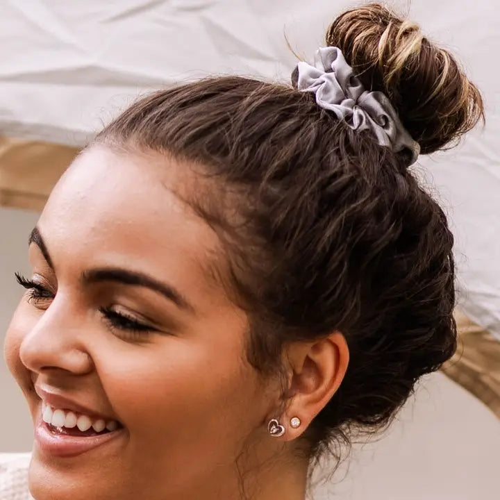 Teleties Silk Hair Scrunchie | Large | Silver Flames